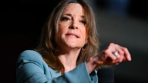 Democratic presidential candidate and author Marianne Williamson delivers the sermon before signing books at Hillside International Truth Center in Atlanta on Sunday, September 1,2019. Williamson is among a crowded field of Democratic candidates vying for the nation's top job.
