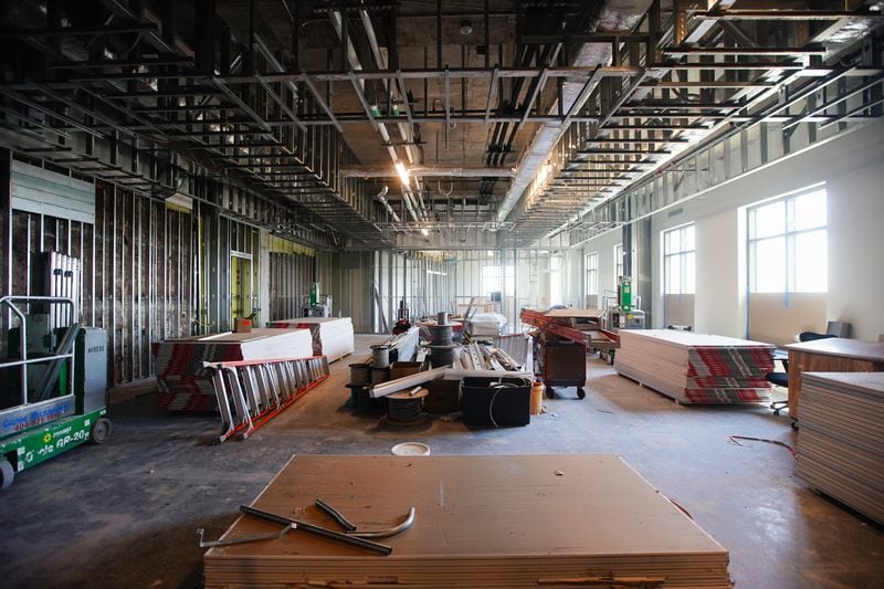 The new business courtroom is seen under construction in the Nathan Deal Judicial Center on Wednesday, August 5, 2020, in Atlanta. (Elijah Nouvelage for The Atlanta Journal-Constitution)