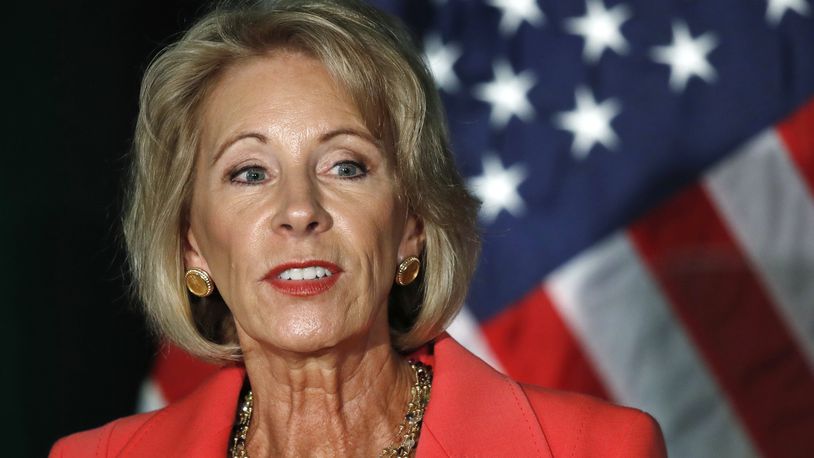 Education Secretary Betsy DeVos says changes to the law governing how schools and colleges respond to complaints of sexual misconduct assure due process to those who are accused.  (AP Photo/Jacquelyn Martin)