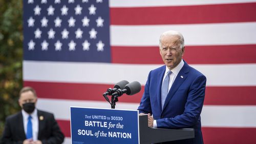 A new Atlanta Journal-Constitution poll of registered voters shows about 51% of respondents either strongly approve or somewhat approve of President Joe Biden's job performance. (Alyssa Pointer / Alyssa.Pointer@ajc.com)