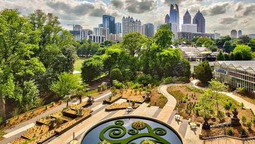 A drone recently captured Skyline Garden and the Atlanta Skyline.