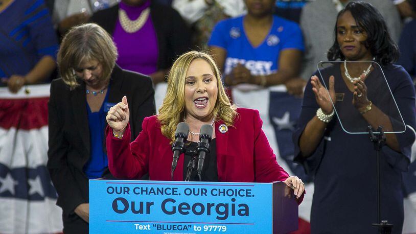 Sarah Riggs Amico, last year’s Democratic nominee to be Georgia’s Lieutenant Governor, spoke during a rally for gubernatorial candidate Stacey Abrams in 2018. A North American truck hauling company where Amico serves as executive chairperson has filed for bankruptcy court protection. (ALYSSA POINTER/ALYSSA.POINTER@AJC.COM)
