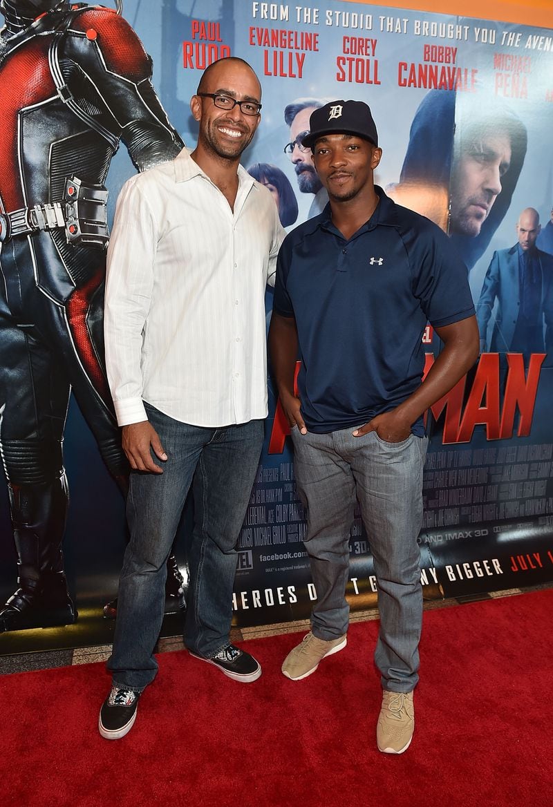 Producer Nate Moore and actor Anthony Mackie. Photo by Paras Griffin/Getty Images for Marvel Studios