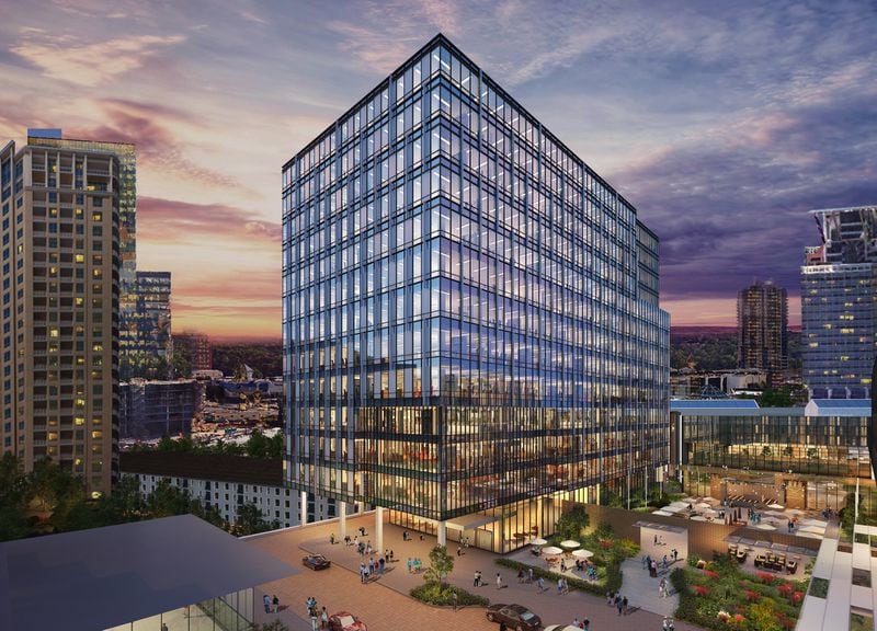 This rendering shows a planned office tower to be built on the campus of the Phipps Plaza mall in Buckhead. On Tuesday, mall owner Simon announced plans for a $200 million-plus expansion of the Phipps campus to include a 12-story office tower, a flagship Nobu hotel and restaurant and a multi-level fitness complex. SPECIAL from Simon