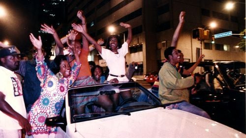 1993: Revelers in downtown brought traffic to a standstill.