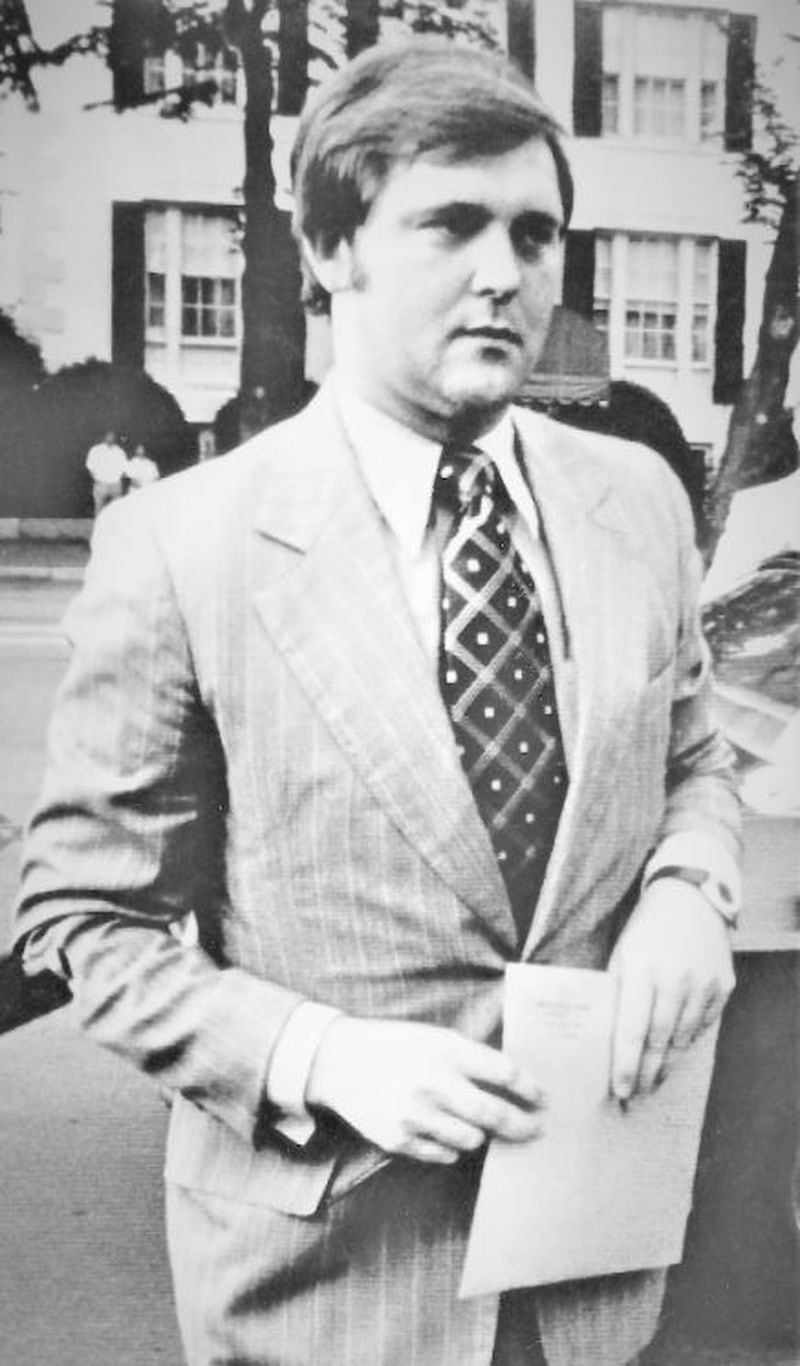 Rufus Edmisten, with a congressional subpoena for President Richard Nixon, in 1973. Courtesy Rufus Edmisten.