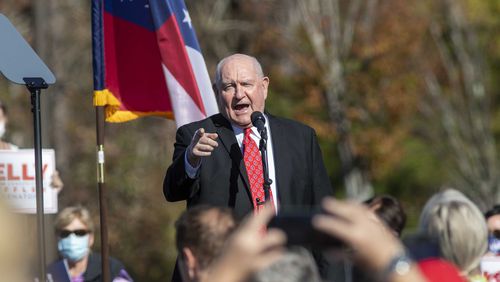 11/20/2020 �  Canton, Georgia �United States Secretary of Agriculture Sonny Perdue makes remarks during a Defend the Majority Republican Rally in Canton, Ga., Friday, November 20, 2020.  (Alyssa Pointer / Alyssa.Pointer@ajc.com)
