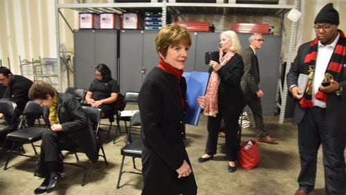 Former mayoral candidate Mary Norwood leaves after observing the recount of the Dec. 5 runoff for Atlanta mayor at the Fulton County Elections Preparation Center on Thursday, December 14, 2017. HYOSUB SHIN / HSHIN@AJC.COM