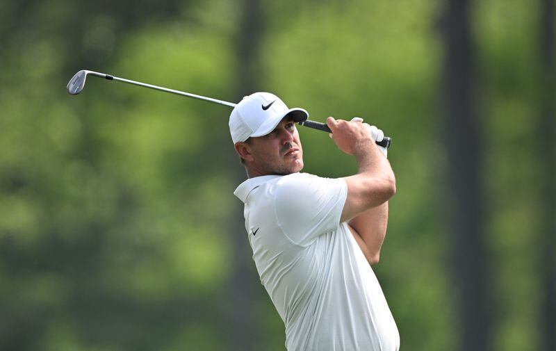 Brooks Koepka tees off on 12th hole during second round of the 2023 Masters Tournament at Augusta National Golf Club, Friday, April 7, 2023, in Augusta, Ga. (Hyosub Shin / Hyosub.Shin@ajc.com)