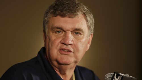 Georgia Tech head coach Paul Johnson speaks to the media at a news conference during the Atlantic Coast Conference college football media day in Greensboro, N.C., Monday, July 22, 2013.