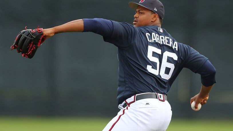 Braves reliever Mauricio Cabrera could be activated by the Braves in about a week if the final steps of his injury-rehab assignment go as planned. (Curtis Compton/ccompton@ajc.com)