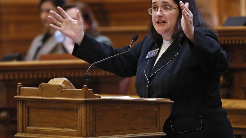State Sen. Zahra Karinshak, D-Duluth, spoke Wednesday against the Senate’s new sexual harassment rules. Bob Andres / bandres@ajc.com