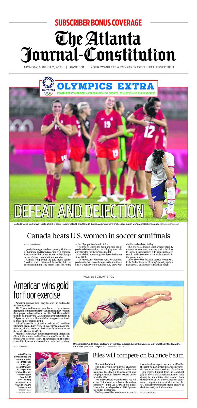 Tokyo Olympic Extra in today’s ePaper: A loss for U.S. women in soccer