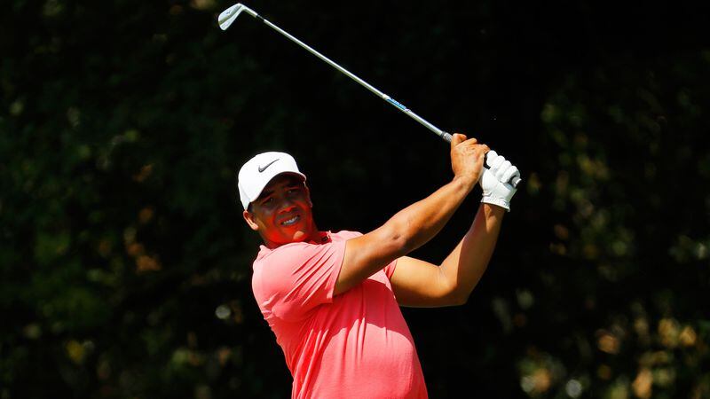 Jhonattan Vegas of Venezuela plays his shot from the second tee during the first round of the TOUR Championship at East Lake Golf Club Sept. 21, 2017 in Atlanta.