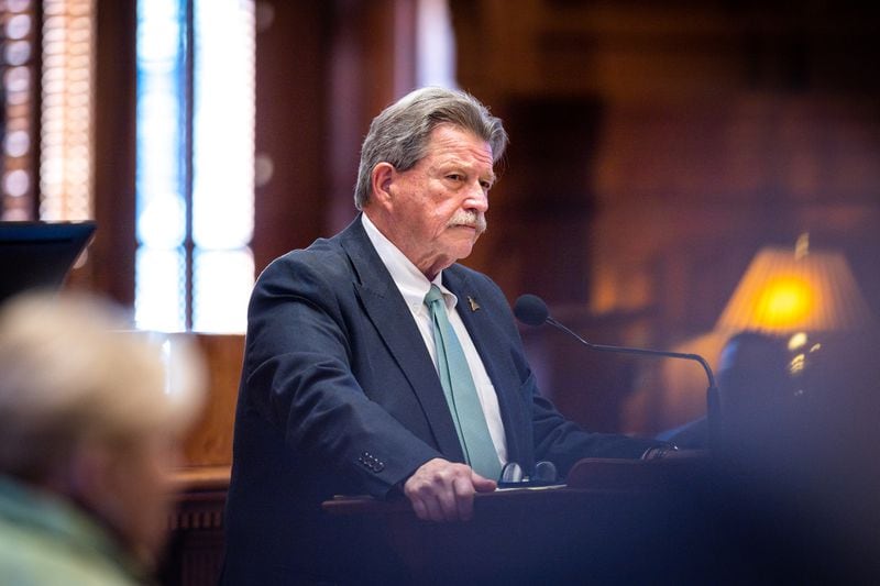 State Rep. Alan Powell, R-Hartwell, speaks about HB 196 at the House of Representatives in Atlanta on Wednesday, March 29, 2023. The bill aims to expand medical marijuana production, increase transparency and end lawsuits. (Arvin Temkar / arvin.temkar@ajc.com)