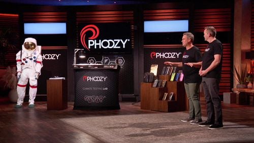 Phoozy is pitched by two entrepreneurs including Atlanta's Josh Inglis. It's a spacesuit-influenced protective gadget guard on “Shark Tank" airing April 2, 2021. (ABC)