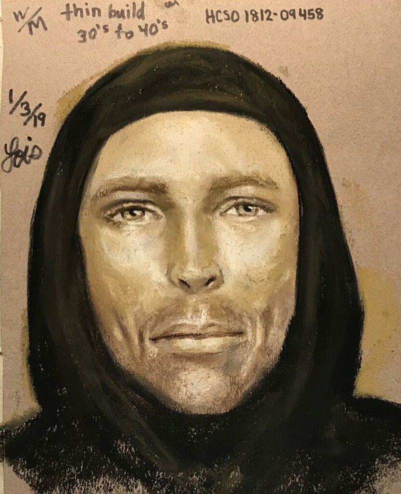 A sketch provided Thursday by the Harris County Sheriff's Office in Houston, Texas, shows an artist's rendition of the suspect in the fatal shooting of 7-year-old Jazmine Barnes on Sunday, Jan. 30, 2018, in Houston. Authorities say the girl was killed when the suspect fired into a vehicle she was riding in. Jazmine died at the scene and her mother, LaPorsha Washington, suffered a gunshot wound to the arm.