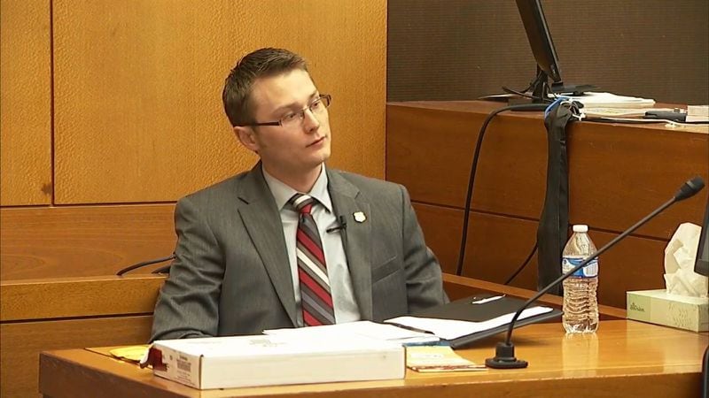 Zachary Weitzel, a GBI firearms examiner, testifies at the murder trial of Tex McIver on March 29, 2018 at the Fulton County Courthouse. (Channel 2 Action News)
