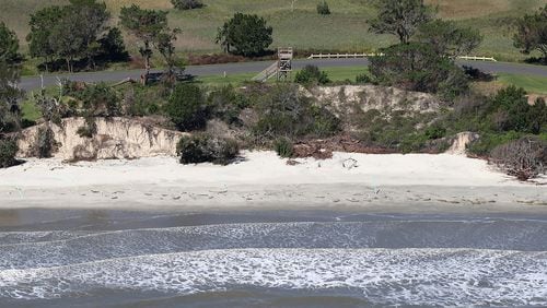 Some beach erosion is seen on the southern spit of Sea Island where several building lots appear to have been affected in the aftermath of Hurricane Matthew in 2016. Curtis Compton /ccompton@ajc.com