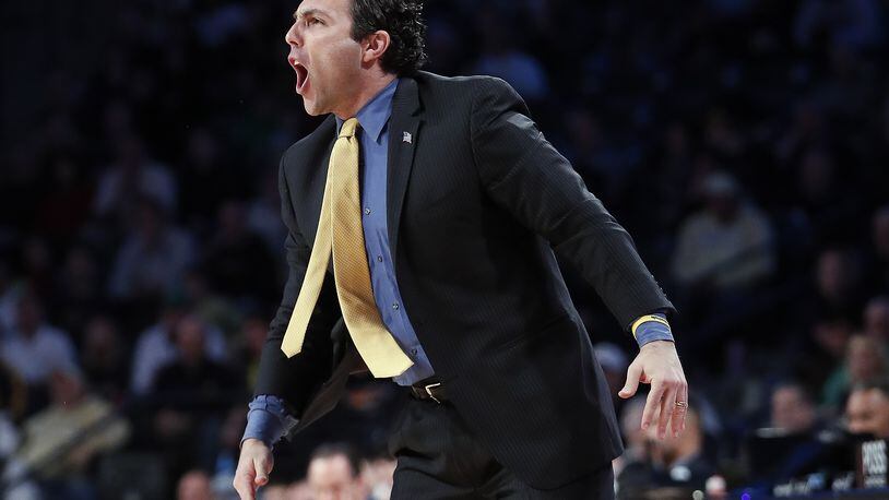 Georgia Tech head coach Josh Pastner reacts in the first half of an NCAA college basketball game against Notre Dame Saturday, Jan. 28, 2017, in Atlanta. (AP Photo/John Bazemore)