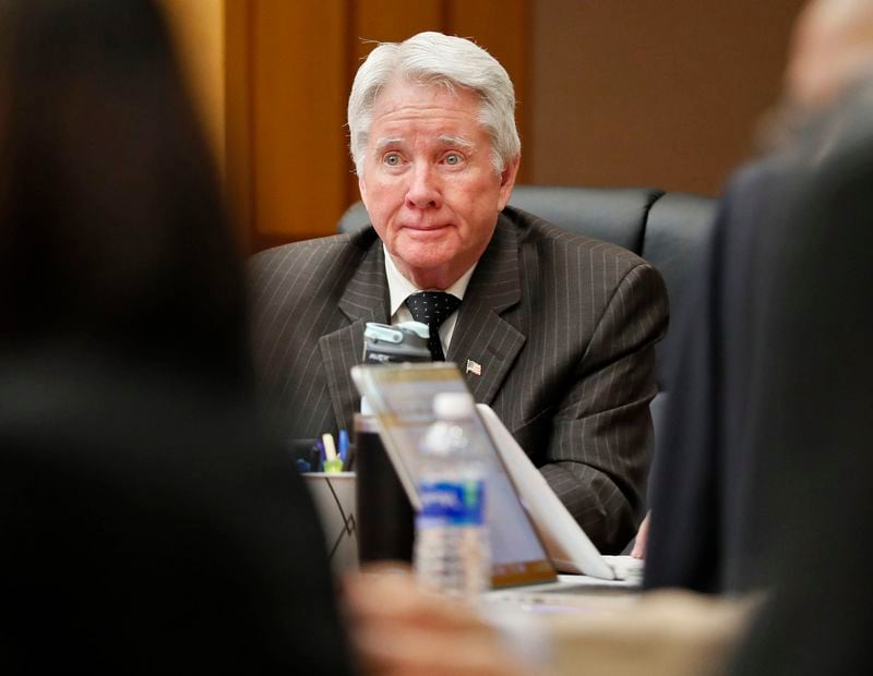 Tex McIver sits at the defense table waiting for a verdict.   The jury began their first full day of deliberations Wednesday during his murder trial at the Fulton County Courthouse.   Bob Andres / bandres@ajc.com