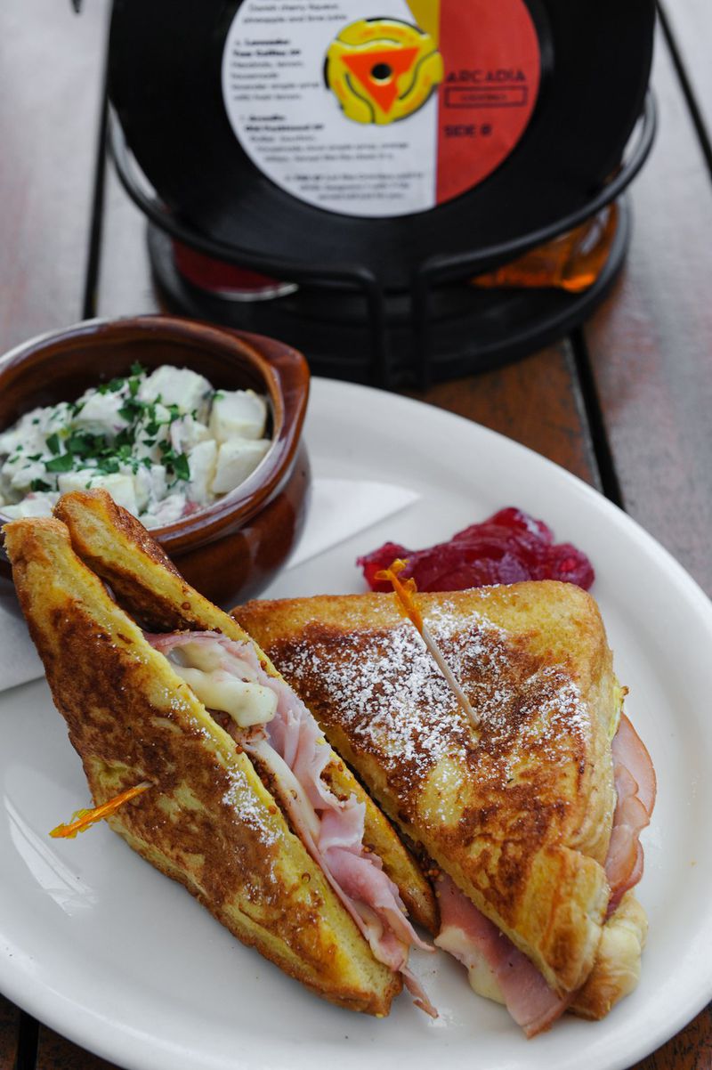 The Arcadia Monte Cristo is Black Forest ham, baby Swiss and whole-grain mustard stuffed between Texas French toast and topped with house-made grape jelly. CONTRIBUTED BY BECKYSTEIN.COM
