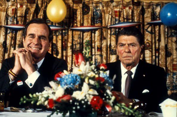 1988: Ronald Reagan Helps Vice President George Bush Campaign For The Presidency