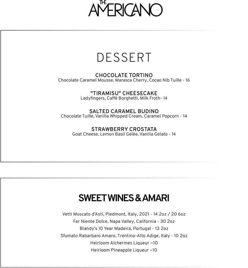 Americano dessert menu