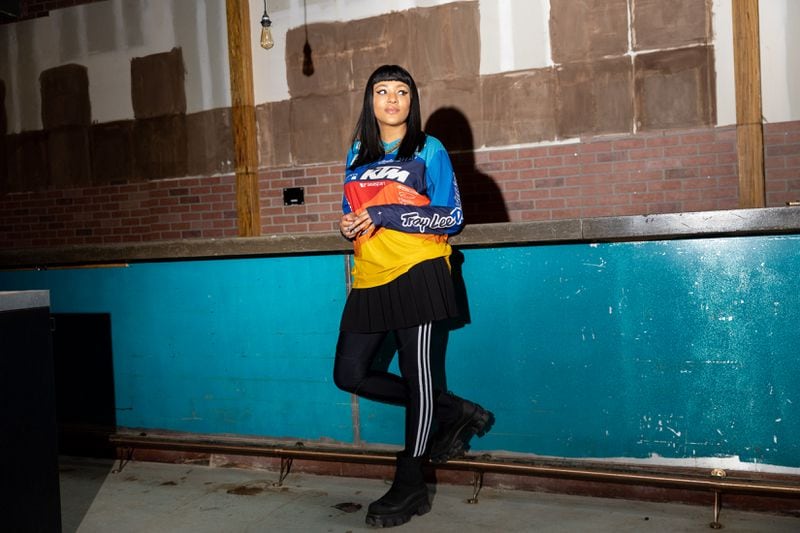 Ree De La Vega, who has taken over the lease of former restaurant and lounge The Sound Table, poses for a portrait in the space as it is renovated in Atlanta on Tuesday, April 16, 2024. (Arvin Temkar / arvin.temkar@ajc.com)