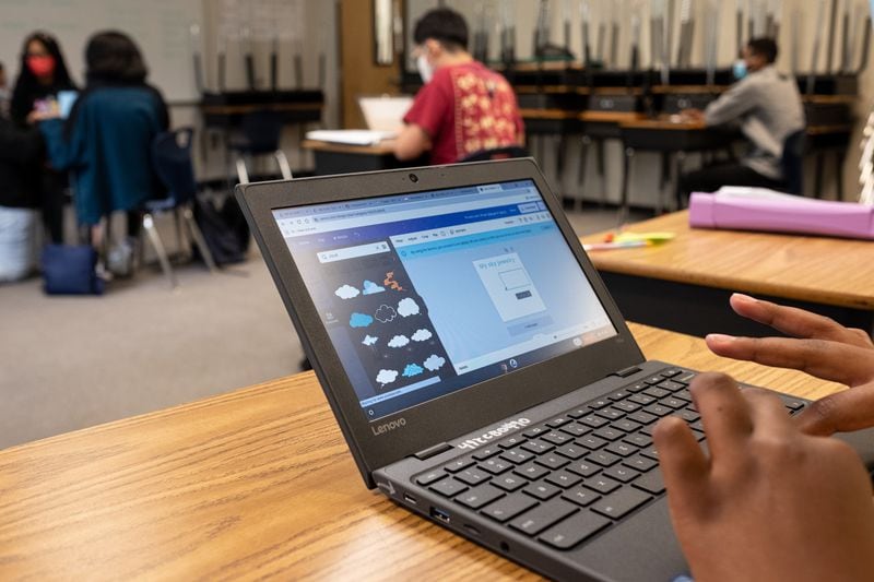 Students at Hull Middle School use computers during summer school classes on June 21, 2021. Ben Gray for the Atlanta Journal-Constitution