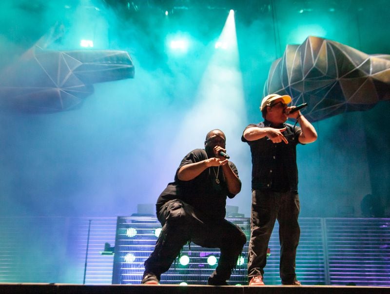 Run the Jewels, the hip-hop duo of Atlanta's Killer Mike and Brooklyn-based El-P, performs on the second day of the Shaky Knees Music Festival in Atlanta on Saturday, October 23, 2021. (Photo: Ryan Fleisher for The Atlanta Journal-Constitution)