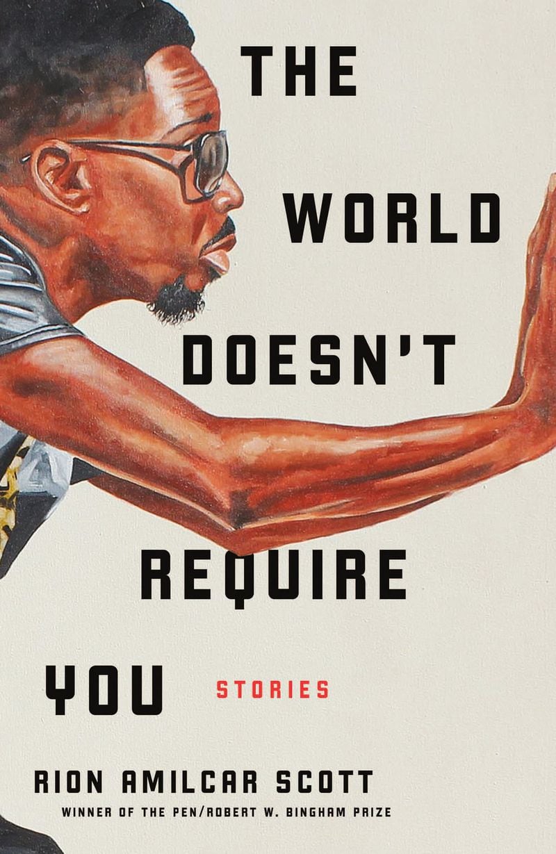 The cover of Rion Amilcar Scott’s latest book, “The World Doesn’t Require You,” which features the 2013 painting “Caged Bird 01” by Atlanta artist Fahamu Pecou