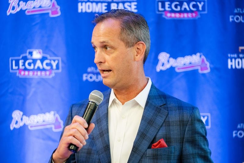 Braves President and CEO Derek Schiller speaks during a ribbon cutting for Warrior Alliance office space in The Battery Atlanta at Truist Park on Thursday, July 1, 2021. (Photo courtesy of Kevin D. Liles/Atlanta Braves