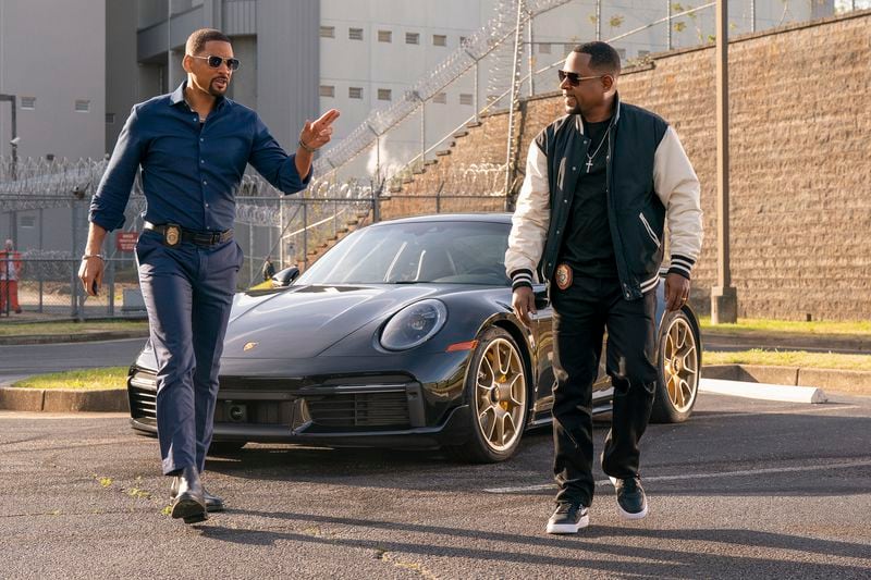 This image released by Sony Pictures shows Will Smith, left, and Martin Lawrence in a scene from Bad Boys: Ride or Die." (Frank Masi/Columbia-Sony Pictures via AP)
