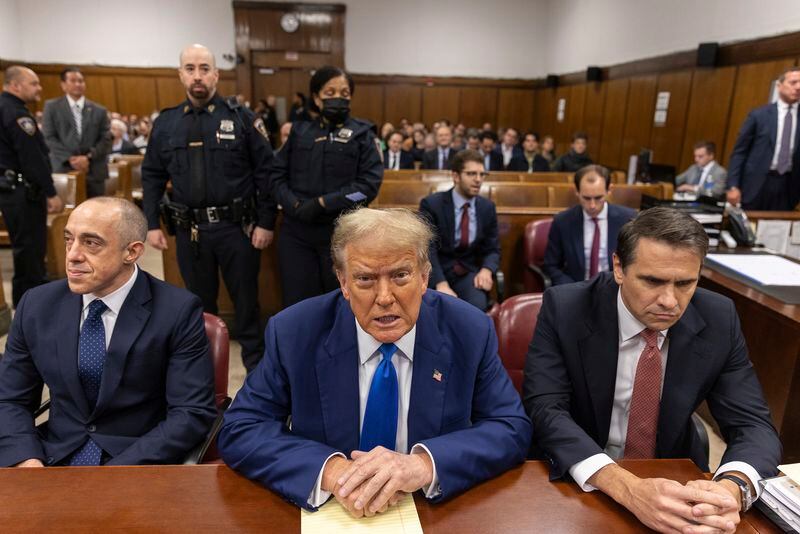 Former President Donald Trump appears at Manhattan criminal court before his trial in New York, Friday,, May 3, 2024. (Jeenah Moon/Pool Photo via AP)