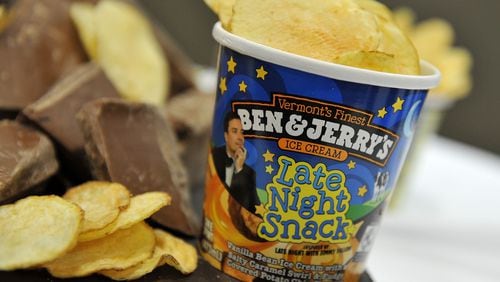 NEW YORK, NY - MARCH 02: Ben & Jerry's previously released Late Night Snack”, a flavor in honor of Jimmy Fallon. (Photo by Mike Coppola/Getty Images for Ben & Jerry's)