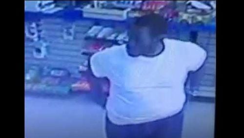 Surveillance footage shows the man in the Shell station just minutes before the alleged Jeep theft.