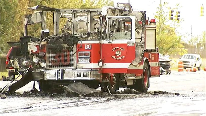 An accident between a fire engine and an SUV occurred Thursday afternoon on Lee and Campbellton streets. (Credit: Channel 2 Action News)