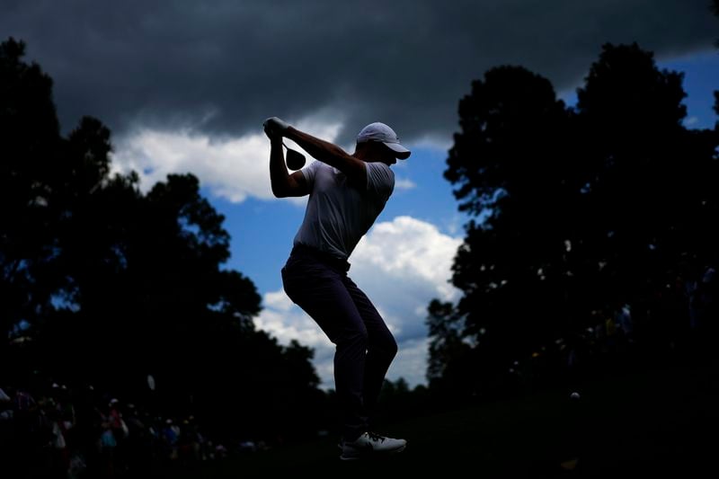 Rory McIlroy, of Northern Ireland, hits his tee shot on the ninth hole during the first round at the Masters golf tournament at Augusta National Golf Club Thursday, April 11, 2024, in Augusta, Ga. (AP Photo/Matt Slocum)