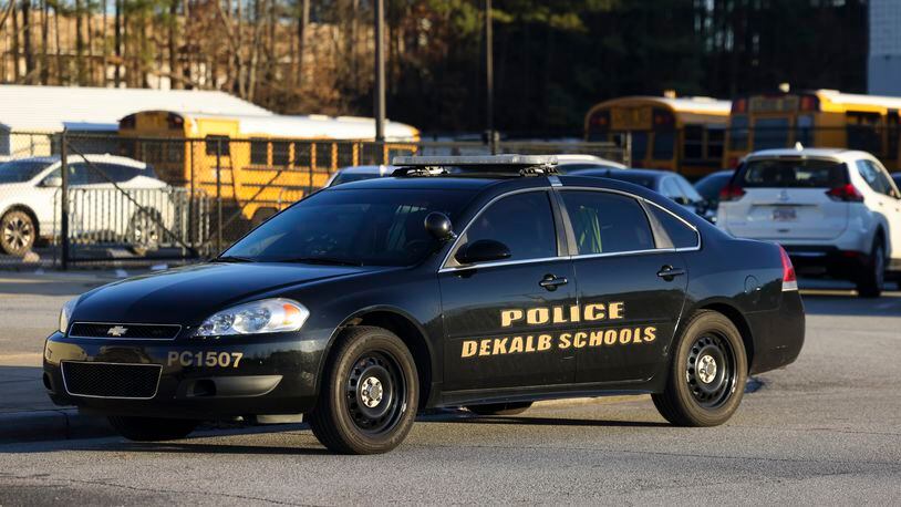 A DeKalb County Schools Police car is shown at the DeKalb County Schools Administrative and Instructional Complex, Monday, February 13, 2023, in Stone Mountain, Ga.. Jason Getz / Jason.Getz@ajc.com)