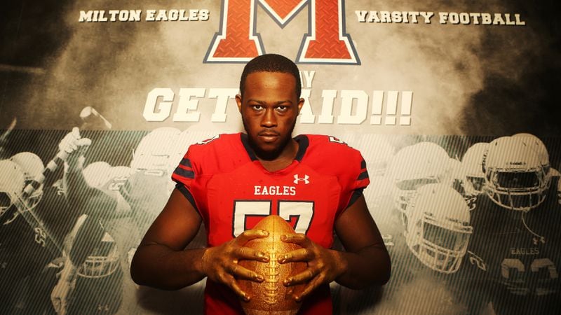 Milton offensive guard Paul Tchio, a first-team all-state selection as a junior, is a member of the 2019 AJC Super 11 class.