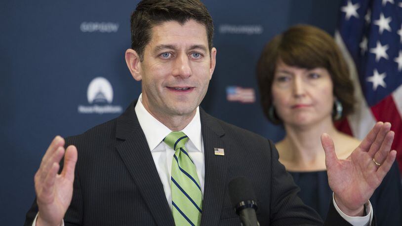 May 2, 2017: House Speaker Paul Ryan of Wis., accompanied by Rep. Cathy McMorris Rodgers, R-Wash., speaks to reporters on Capitol Hill in Washington. Ryan has led the charge to pass an Obamacare replacement bill. (AP Photo/Cliff Owen)