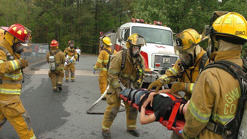 The Department of Homeland Security has increased federal funding for metro Atlanta to be prepared for a terrorist attack. Preparedness exercises like those undertaken by Gwinnett County fiirefighters in this 2006 photo can benefit from the funding. (NICK ARROYO/AJC)