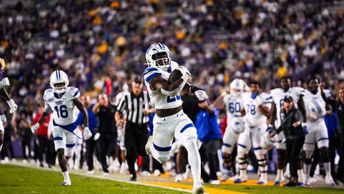 Georgia State's Marcus Carroll races to the end zone for a 44-yard touchdown against LSU on Nov. 18, 2023. (Photo by Georgia State Athletics)