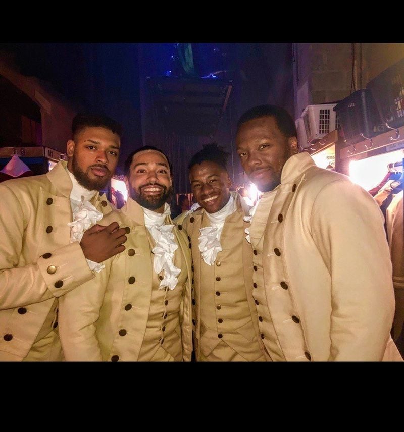 Pierre Jean Gonzalez (second from left), who portrays the lead character in "Hamilton," is seen here with his fellow "Sons of Liberty," who are (from the left) Warren Egypt Franklin, Elijah Malcomb and Desmond Sean Ellington. Photo: courtesy Pierre Jean Gonzalez