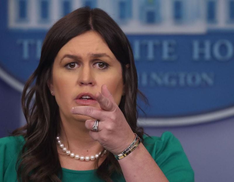 White House Press Secretary Sarah Huckabee Sanders speaks to reporters in the Brady Briefing Room at the White House, on May 7, 2018 in Washington, DC.