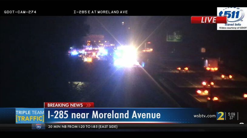 A crash on I-285 East near Moreland Avenue shut down the interstate for nearly six hours Monday morning.