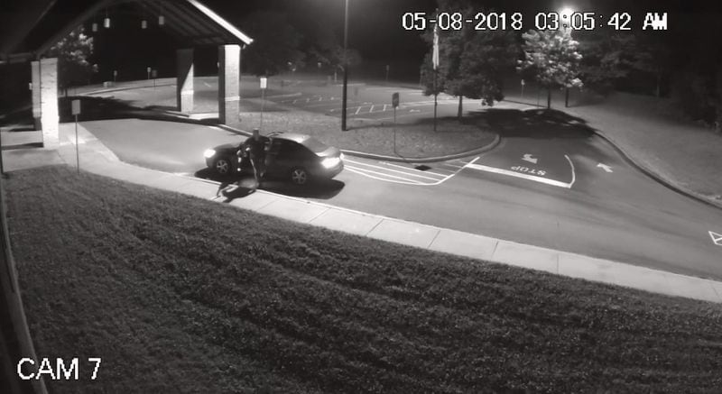 This is a still from surveillance footage of a man allegedly vandalizing a church in Cobb County. (Cobb County Police Department)