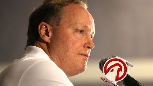 Hawks’ head coach Mike Budenholzer gives a season opener press conference during in September. Curtis Compton /ccompton@ajc.com