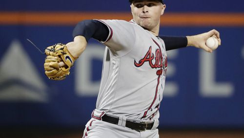 Braves’ Sean Newcomb delivers a pitch against the New York Mets on Wednesday. (AP Photo/Frank Franklin II)